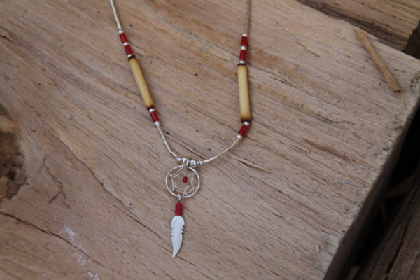 Collier en argent - Capteur de rêves - Corail