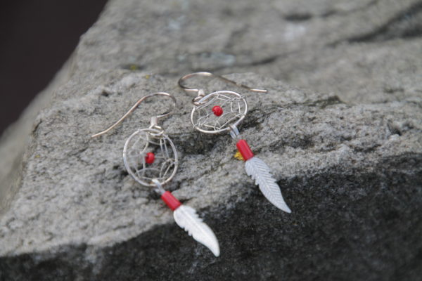 Boucles d'oreilles - Capteur de rêves - Corail
