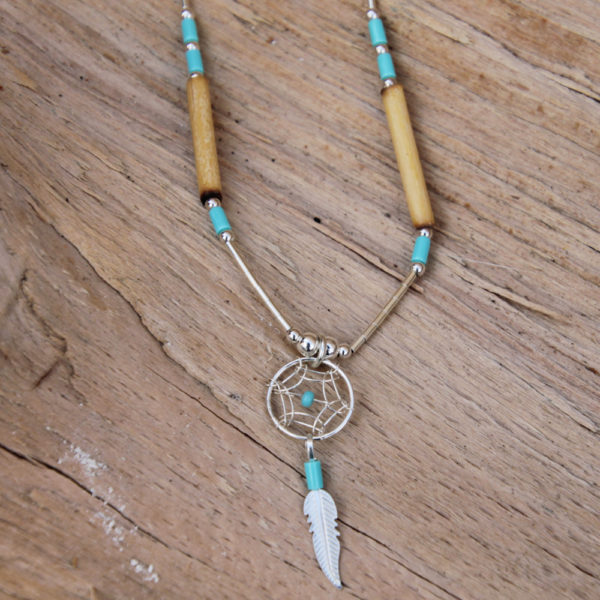 Collier en argent - Capteur de rêves - Turquoise